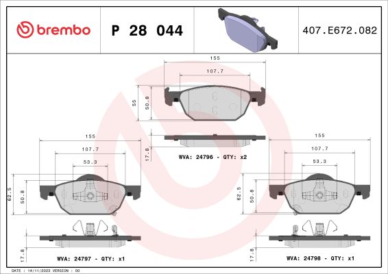 A.B.S. P 28 044 BREMBO Bremsbelagsatz, Scheibenbremse